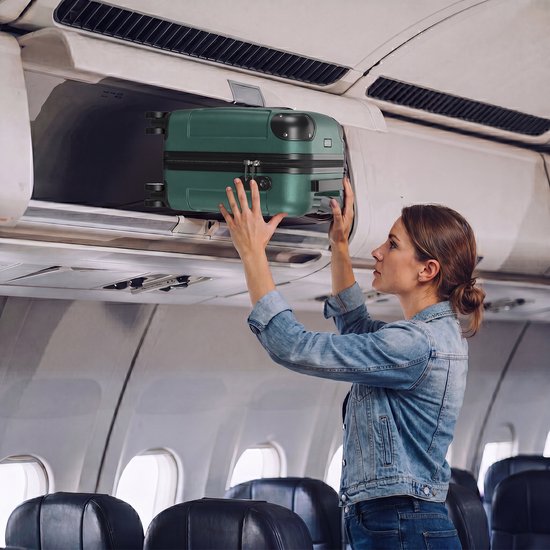 Valise cabine TRVLMORE - 40 x 30 x 20 cm - À placer sous le siège - 24 L - Serrure à combinaison - 4 roues - Vert foncé