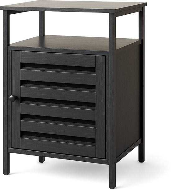 Goliving Table de chevet - 40 x 40 x 60 cm - Meuble de rangement avec porte et étagères - Bois - Industriel - Table d'appoint moderne - Noir