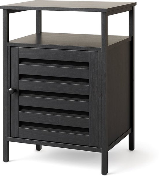 Goliving Table de chevet - 40 x 40 x 60 cm - Meuble de rangement avec porte et étagères - Bois - Industriel - Table d'appoint moderne - Noir