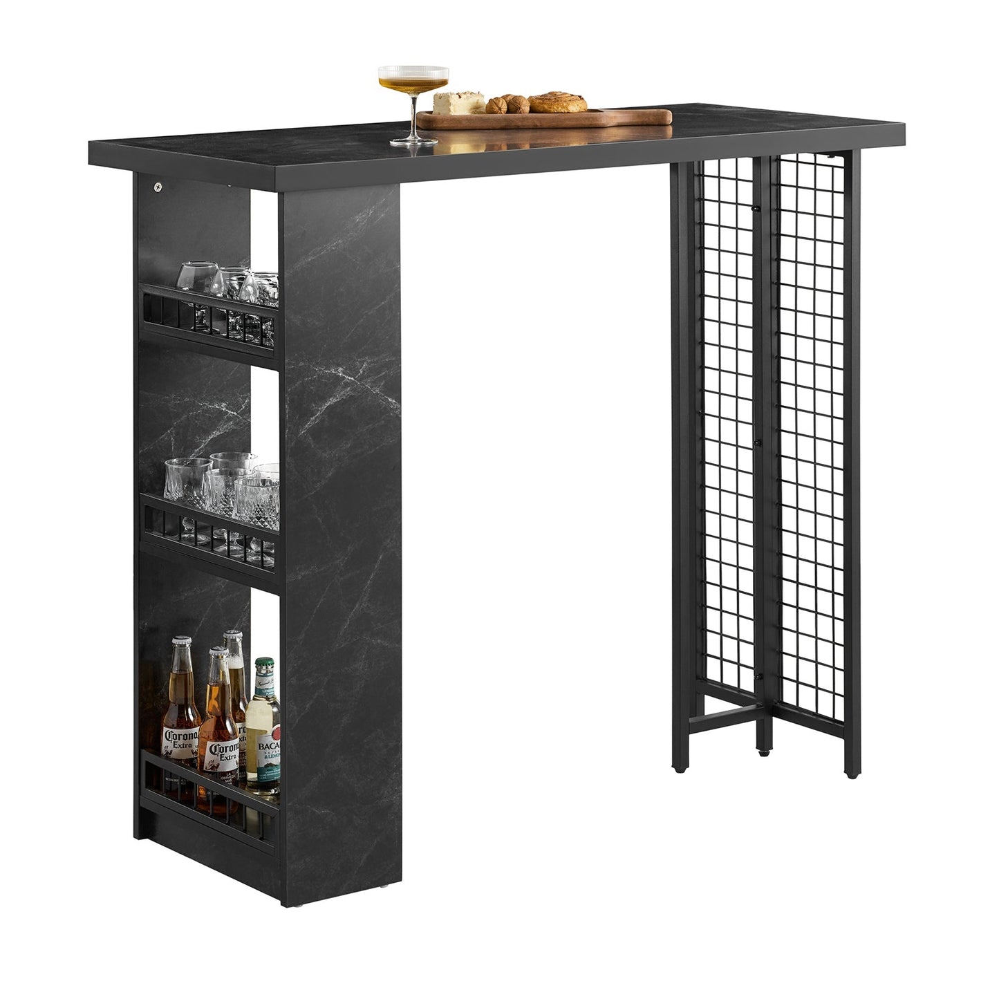 SoBuy Table de bar moderne - avec porte-bouteilles et porte-verres - 120x50x105 cm - noir
