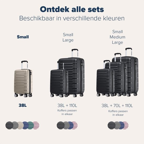 TRVLMORE Valise - Bagage à main - Serrure à chiffres - Champagne - 54x36x20cm - 38L