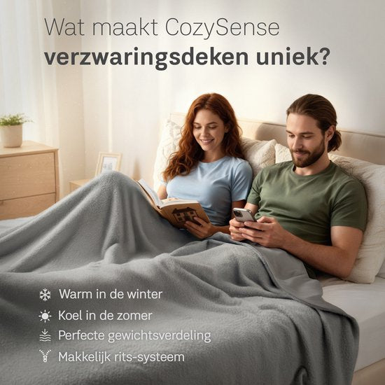 Couverture lestée CozySense® 11 kg - 2 personnes - Couverture lestée - Couverture lestée avec répartition de la pression GLASS-Flow® - Housse lavable incluse - 200 x 200 cm - Gris