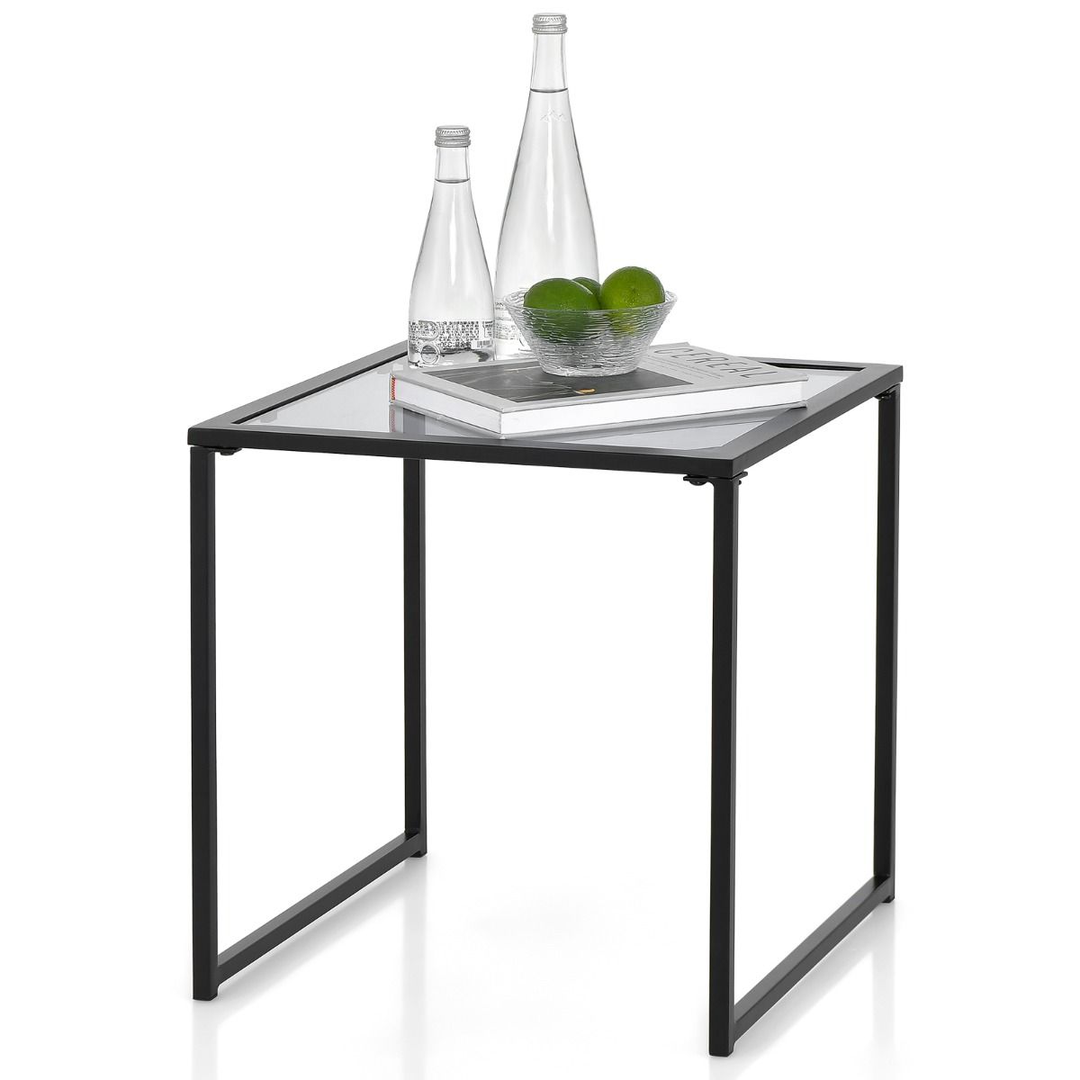 Coast Side Table 43x43x45 cm - Noir avec plateau en verre trempé - Table de jardin compacte pour l'intérieur et l'extérieur