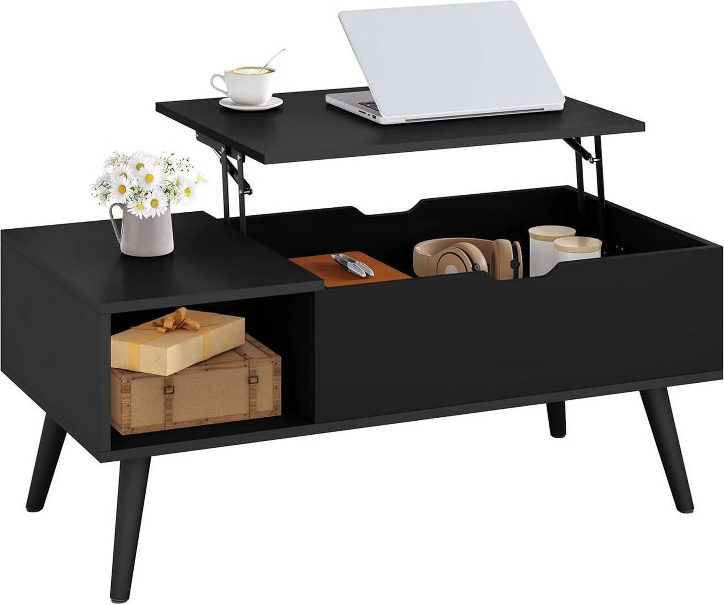 Table basse Woltu à hauteur réglable - 100 x 57 x 50 cm - Noir