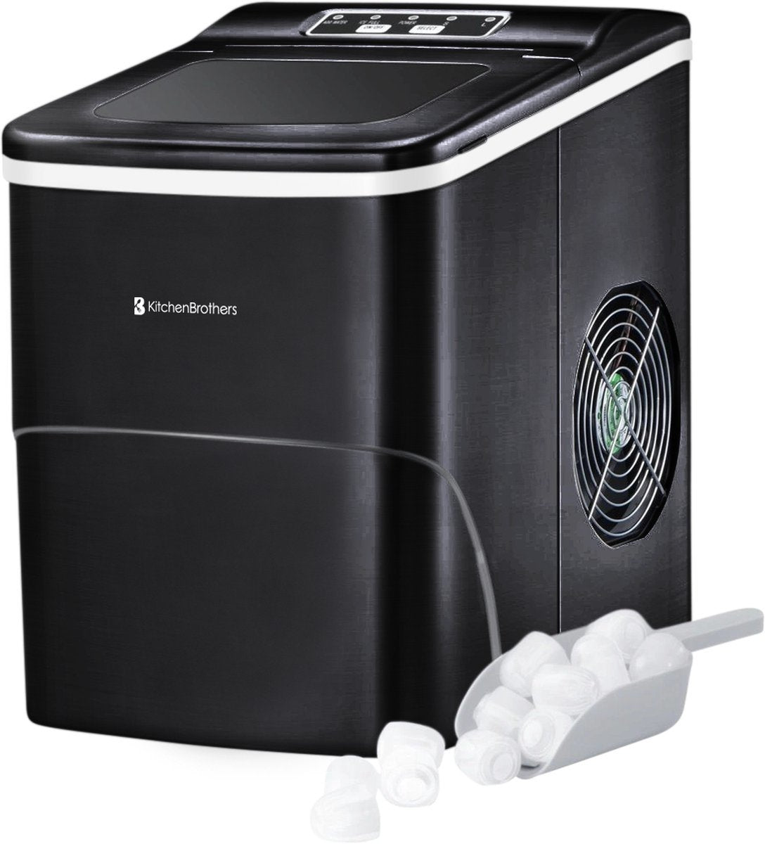 Machine à glaçons compacte et silencieuse KitchenBrothers - 2 litres - avec pelle à glace - Noire