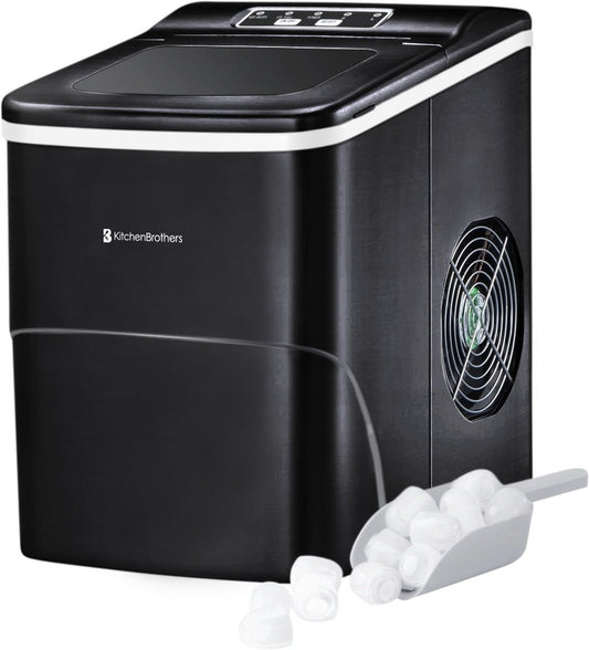 Machine à glaçons compacte et silencieuse KitchenBrothers - 2 litres - avec pelle à glace - Noire