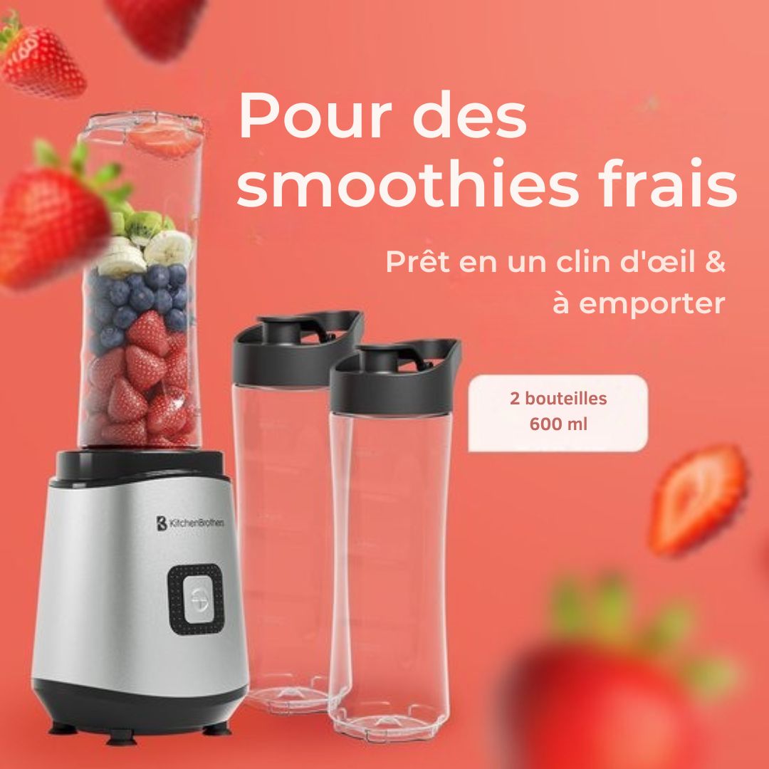 Mini Blender To-Go KitchenBrothers - Smoothies - 2 Bouteilles à emporter de 600 ml - acier inoxydable