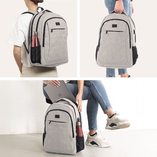 TRVLMORE Sac à dos - 36L - 17.3 Inch - Sac à dos pour ordinateur portable avec USB - Cartable - Homme et Femme - Sac Champagne