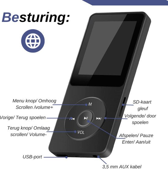 VAIVE HiFi MP3 / MP4 Player Bluetooth - Enregistreur vocal - Dicataphone - Radio FM
