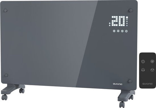 Auronic Radiateur électrique - Radiateur à convection avec thermostat et télécommande - Radiateur à panneau en verre - Radiateur 2000 W - Gris