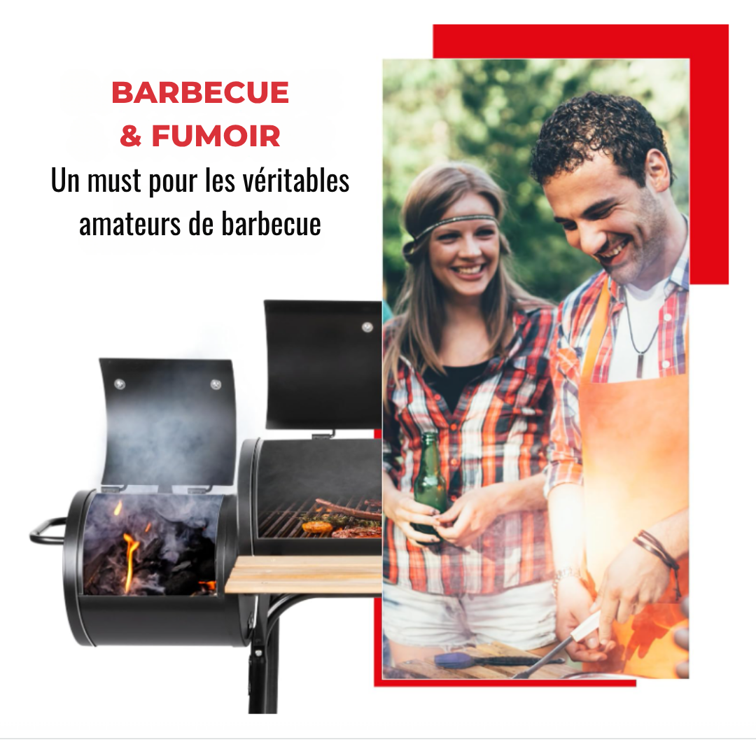 Barbecue au charbon - BBQ Collection – 2 en 1 - Cuisine extérieure - Grill et Barbecue Fumoir - 104 x 58 x 114 cm - Noir