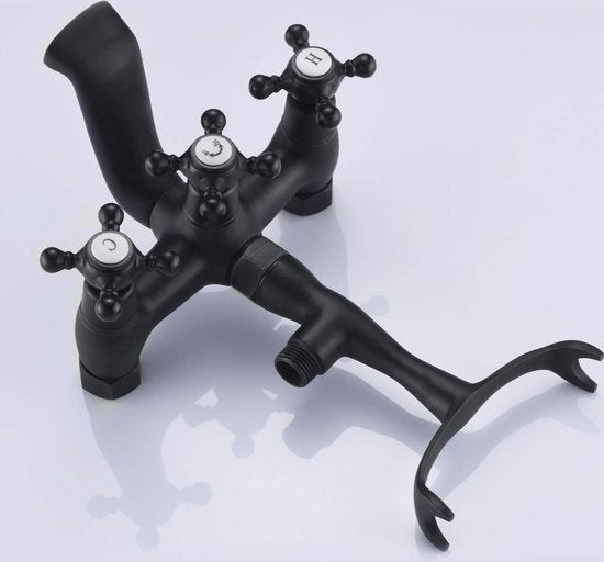 Sumerain - Vintage Wall Mount Freestanding Bath Tap - Matt Black - Hand Shower