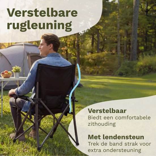 TRVLMORE Chaise de camping - pliable - capacité de charge de 120 kg - sac de transport inclus - chaise pliante - chaise de pêche - chaise de camping - chaise pliante - noir
