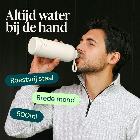 Bouteille d'eau Castagnola - Bouteille en acier inoxydable 500 ML - Thermos en acier - Bouteilles pour adultes - Double paroi - Blanc cassé