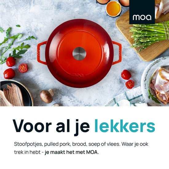 MOA Casserole en fonte - Capacité 5,7 litres - 26CM - Ronde - Toutes sources de chaleur - Egalement pour induction - Poids 5,8 kg - Rouge cerise - C26CB
