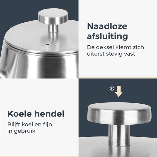 Théière Castagnola avec filtre - Théière à double paroi - Thermos en acier inoxydable - Pichet isotherme 1 L - acier inoxydable - Argent brossé