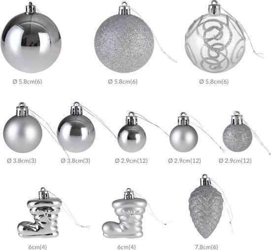 Boules de Noël - 102 pièces - Argent