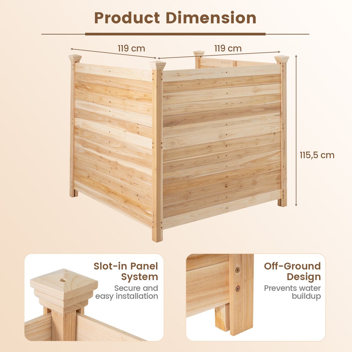 Clôture de jardin Coast - 3 panneaux - Bois de pin - Naturel - 119 x 119 x 115,5 cm