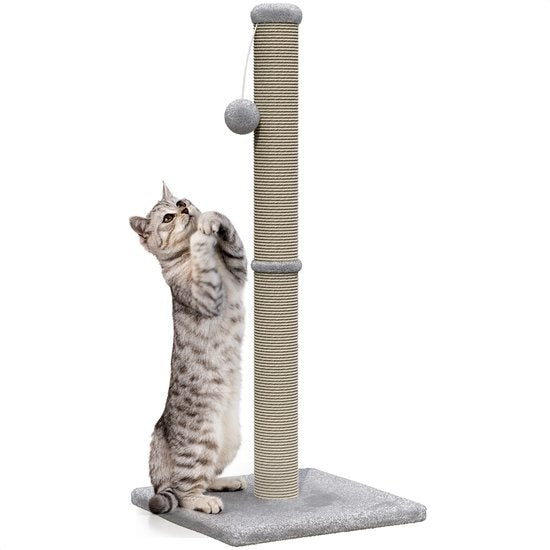 Avalo griffoir avec boule de jeu - 36x36x74 - Gris clair - Griffoir pour chat