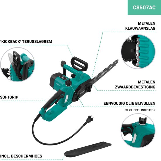 VONROC Scie à chaîne électrique 2000W - Longueur de la lame : 40 cm - Vitesse de la chaîne : 15 m/s - Chaîne autolubrifiante