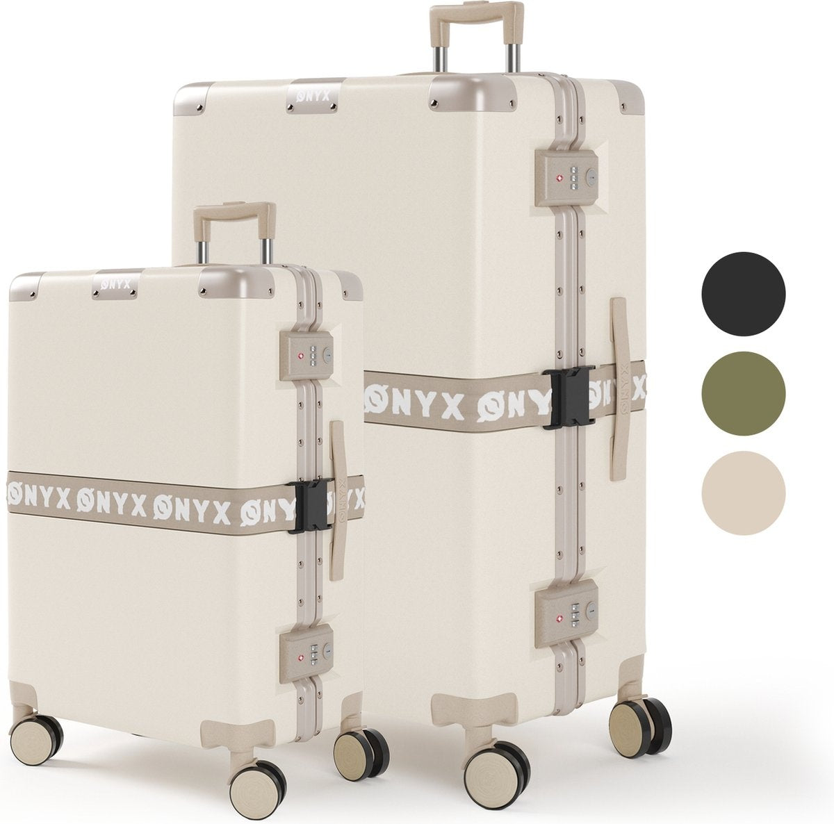 ONYX 3-Piece Suitcase Set - Hand Luggage and Check-in Case - 33L/65L/100 L - TSA Lock - Spinner Wheels - Lightweight Trolley - Aluminium Closure - Beige