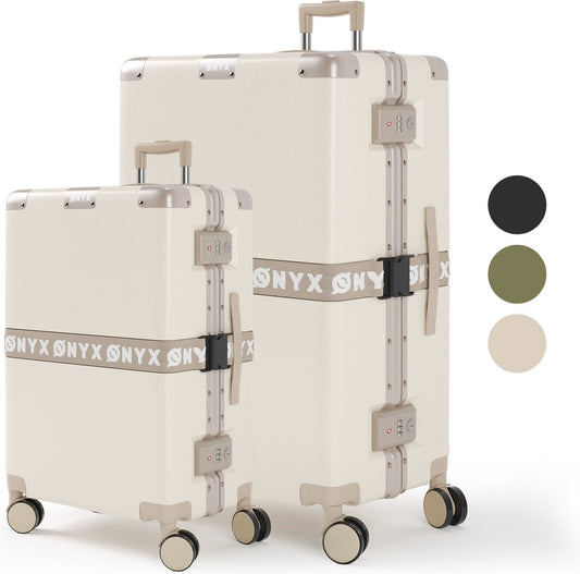 ONYX 3-Piece Suitcase Set - Hand Luggage and Check-in Case - 33L/65L/100 L - TSA Lock - Spinner Wheels - Lightweight Trolley - Aluminium Closure - Beige