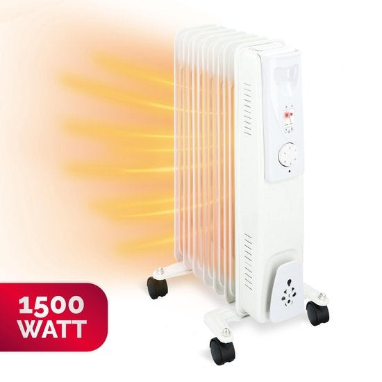 Radiateur électrique à huile Alpina, Chauffage avec thermostat, Chauffage électrique, Chauffage d'appoint, 1500W , Blanc