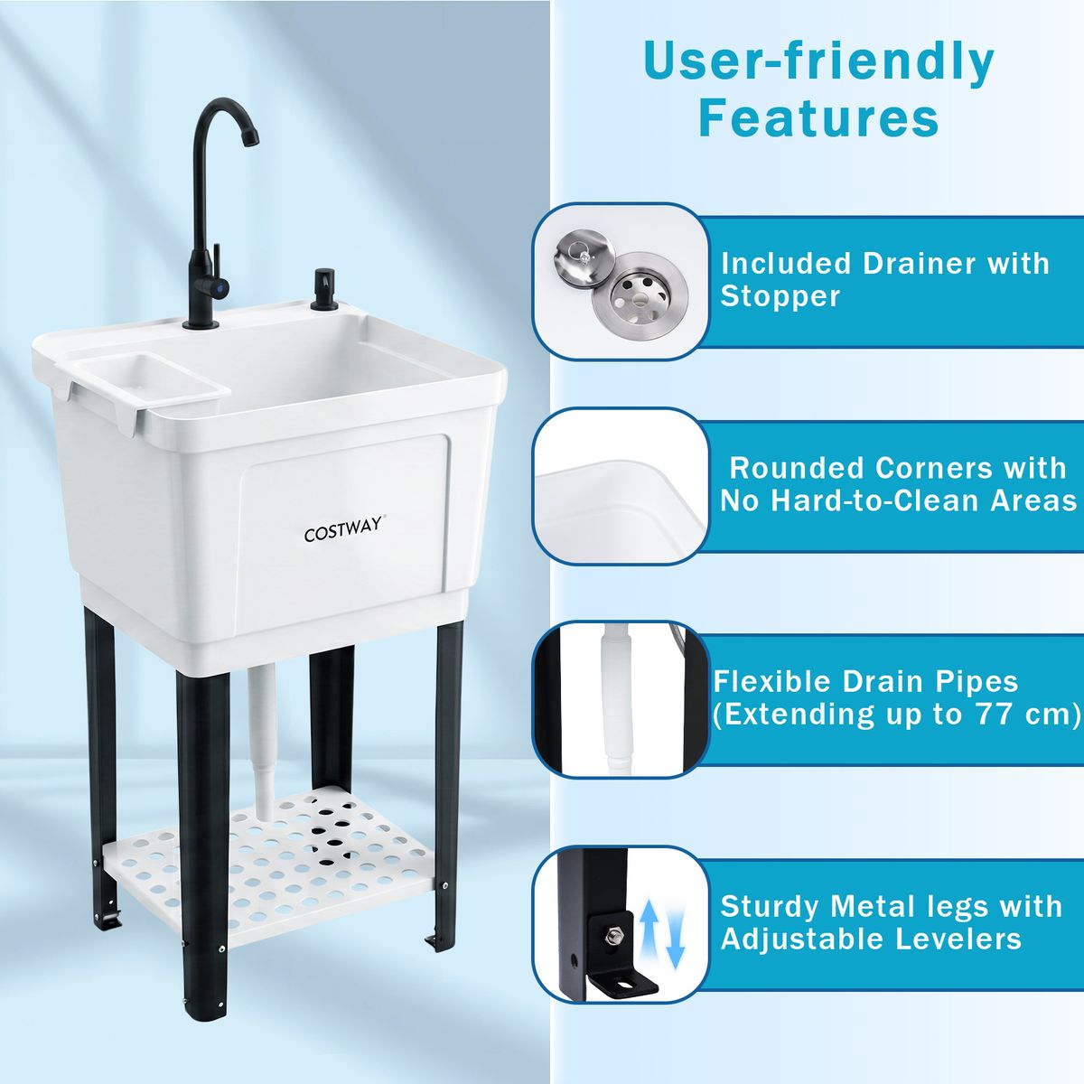 Lavabo à poser Coast - carré, en plastique - robinet pivotant à 360° - blanc/noir