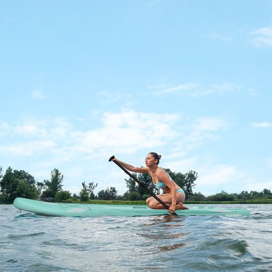 LifeGoods SUP Board - Deluxe Set - avec siège - Planche à pagaie gonflable - Max. 135KG - 320x81cm - Vert menthe