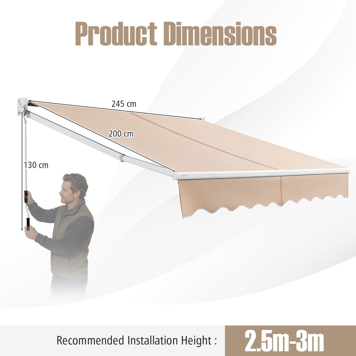 Auvent de terrasse extensible Coast - structure en aluminium - angle réglable - beige 245 x 200 cm