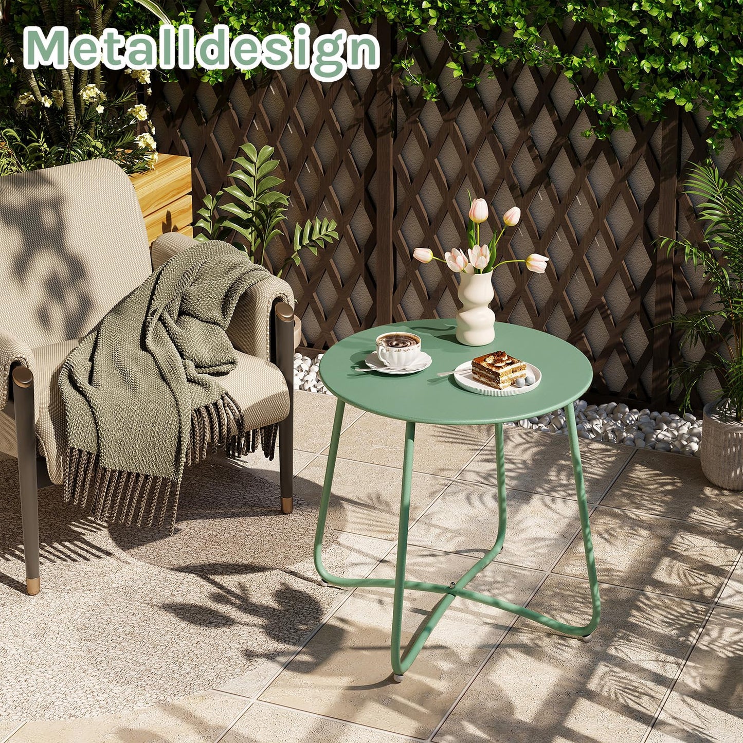 Table d'appoint Esituro - Ø 45 cm - Hauteur 45 cm - Métal - Vert