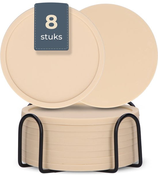 Castagnola Sous-verres en silicone - Sous-verres pour verres - Sous-verres design avec support - Sous-verres - Antidérapants - Lot de 8 - Beige