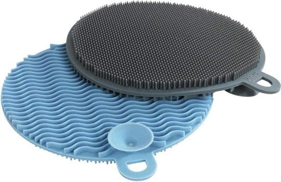 Wenko Éponge 12 cm en silicone bleu/gris, lot de 2