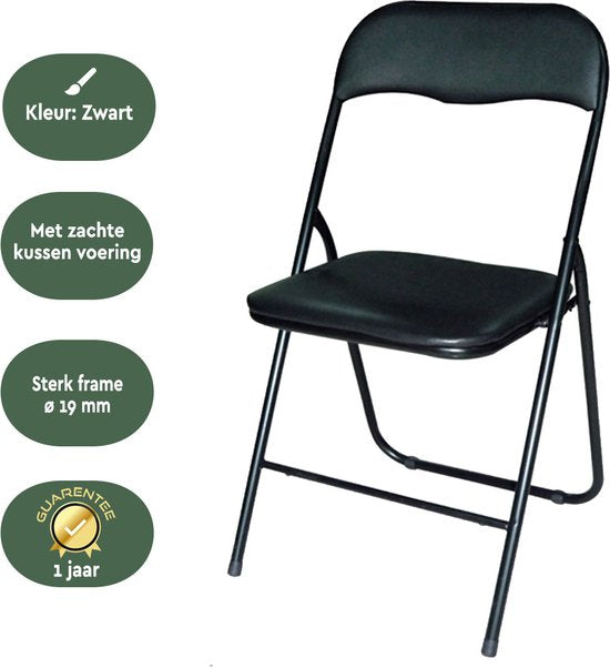 BRASQ Chaise pliante noire - Chaise pliante - Chaise pliante 43x38x78 cm - PVC - Chaise de salle à manger