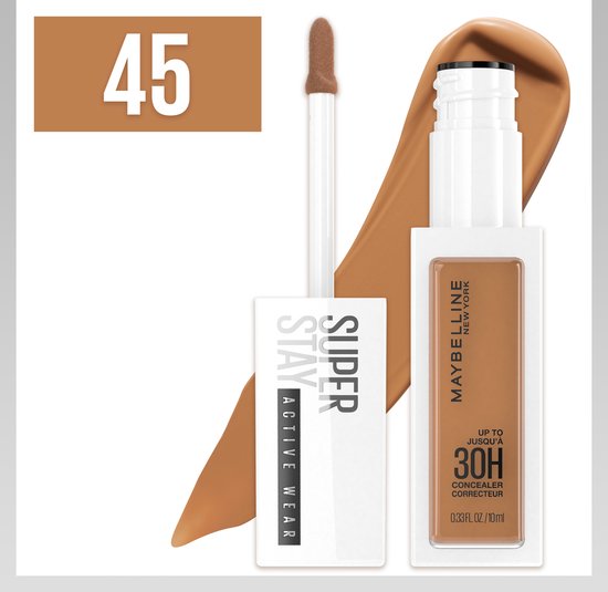 Maybelline New York - SuperStay 30H Active Wear Concealer - 45 Tan - Anti-cernes longue tenue à couvrance totale et au fini mat - 10 ml