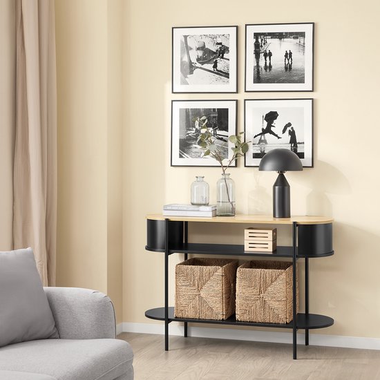 SoBuy Console d'entrée avec rangement, meuble d'entrée multifonctionnel, design industriel moderne, meuble en bois et noir, 110x39x76cm FSB102-SCH