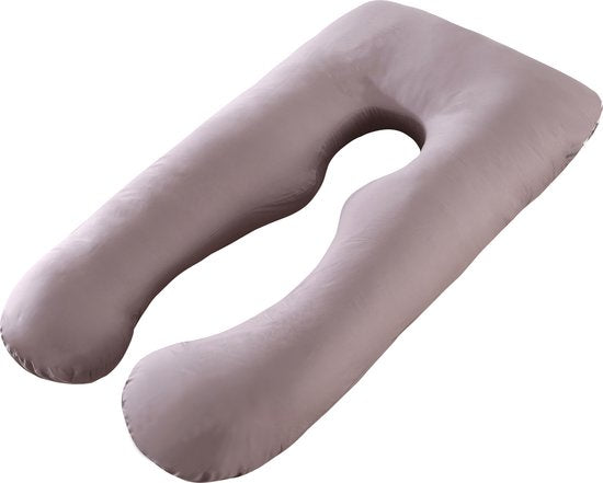 Oemmie Oreiller de grossesse - Oreiller d'allaitement - Oreiller de sommeil en soie - Oreiller de corps - Forme en U - 140x80 cm - Gris