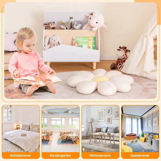 Coffre à jouets en bois avec étagère Coffre à jouets avec couvercle rabattable 60 x 30 x 44 cm blanc