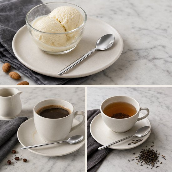 Deleca, lot de 12 cuillères à thé « Amor » - Cuillères à dessert / Cuillères à café - 14,2 cm - Acier inoxydable / Argent
