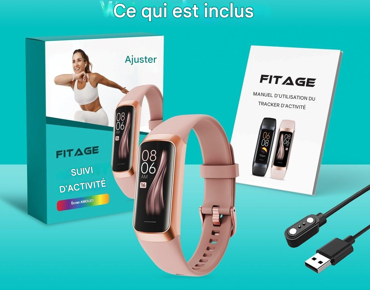 Montre connectée FITAGE, Traceur d'activité, Podomètre, Rose