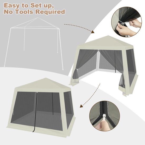 Tente de fête - Pavillon de jardin - Pavillon - Tente de jardin avec moustiquaire - Moustiquaire - 3 x 3 m - Jardin - Terrasse - Tente de fête - Avec parois latérales - Blanc