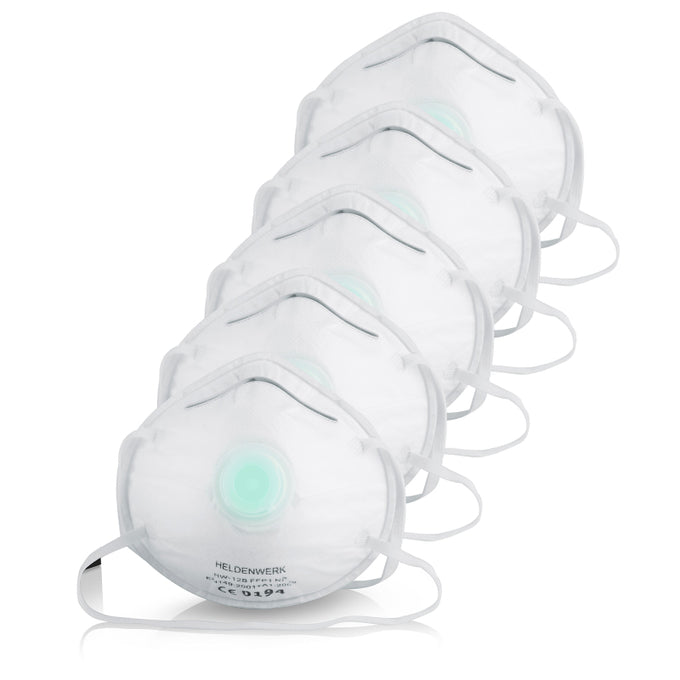 Masques anti-poussière FFP1 NR - Lot de 5 - Masque respiratoire ventilé - Confortable et sûr - Blanc