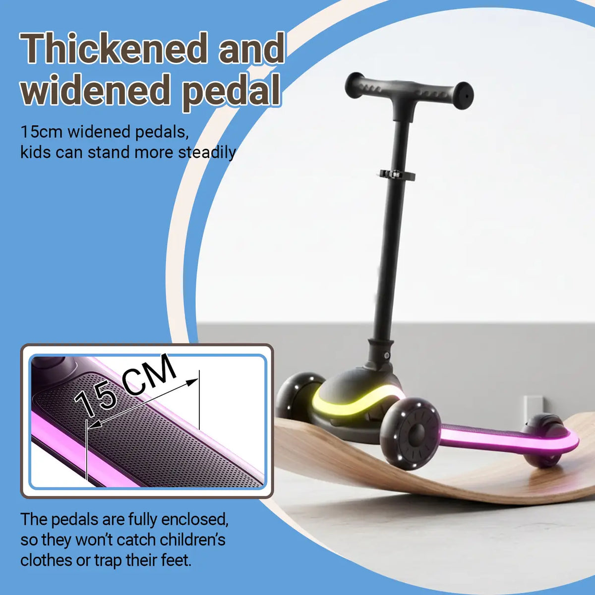 Trottinette pour enfants Neuleb YFQ à 3 roues avec roues à LED - Pliable - Noire