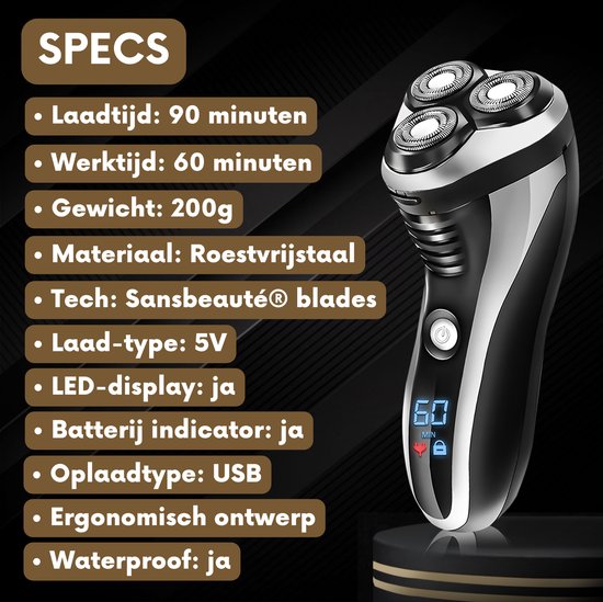 Rasoir 2-en-1 pour hommes avec tondeuse S1111 + tête de rasage supplémentaire - Sansbeaute® - Wet & Dry - Tondeuse de précision - Électrique - Rasoir électrique - Étanche