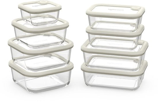 Récipients fraîcheur Safecourt - entièrement en verre (100% sans micro-plastique) - four, congélateur, micro-ondes et lave-vaisselle - set de 8 pièces
