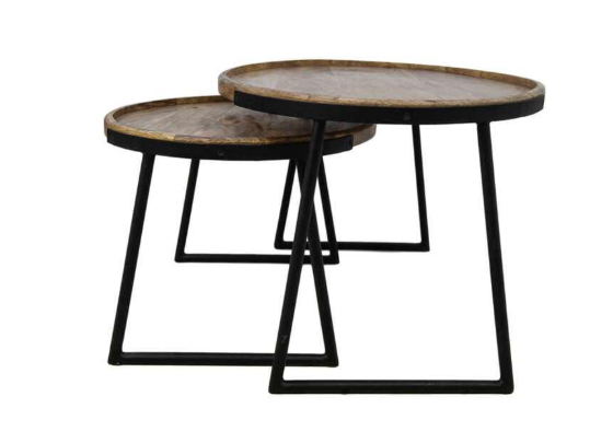 Wood Selections Table basse Paulson - Lot de 2 - Bois de manguier & Fer noir - 45x90x60 cm