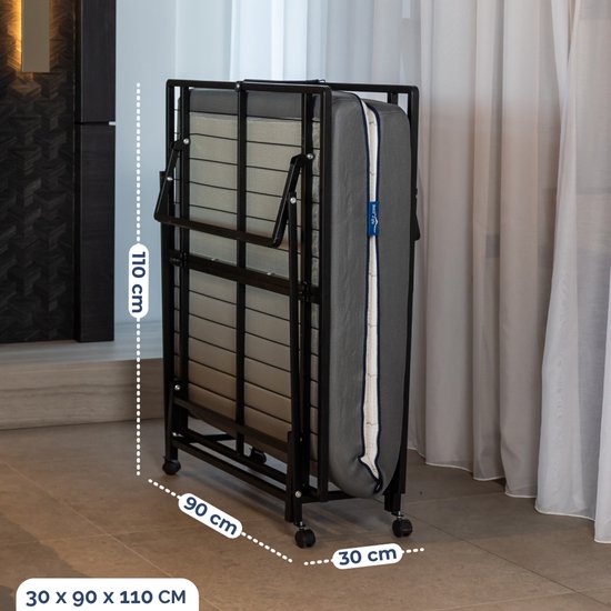 Lit pliant Best Life 90 x 200 - Lit d'appoint pliable - Lit pliant avec matelas - 1 personne - Lit pliant - Housse de rangement incluse