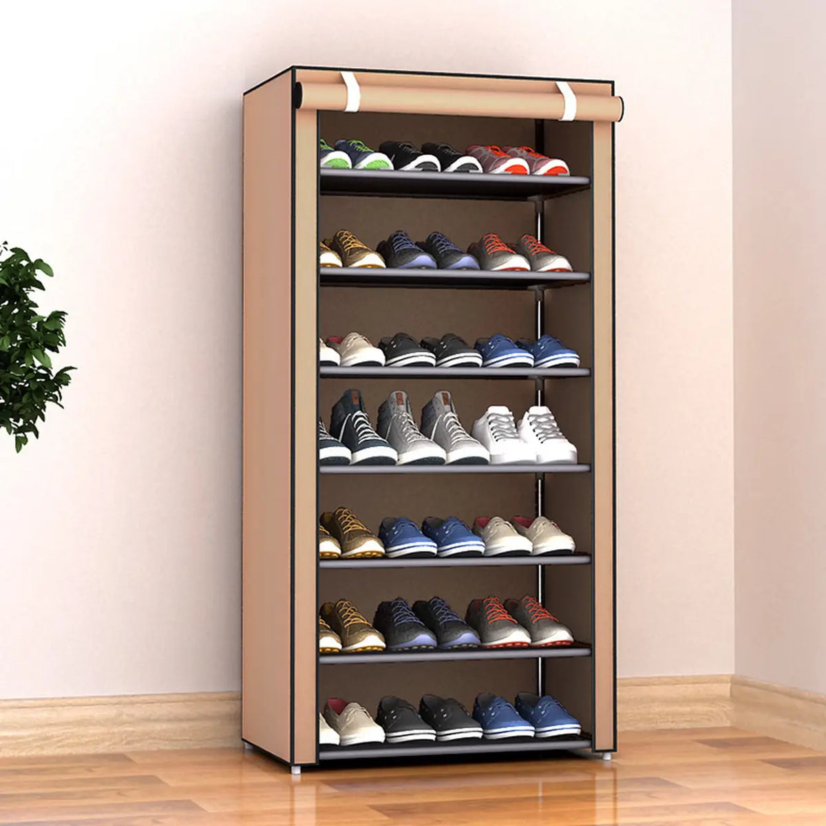 Porte-chaussures Evershine avec housse en tissu - Plusieurs niveaux - Marron café