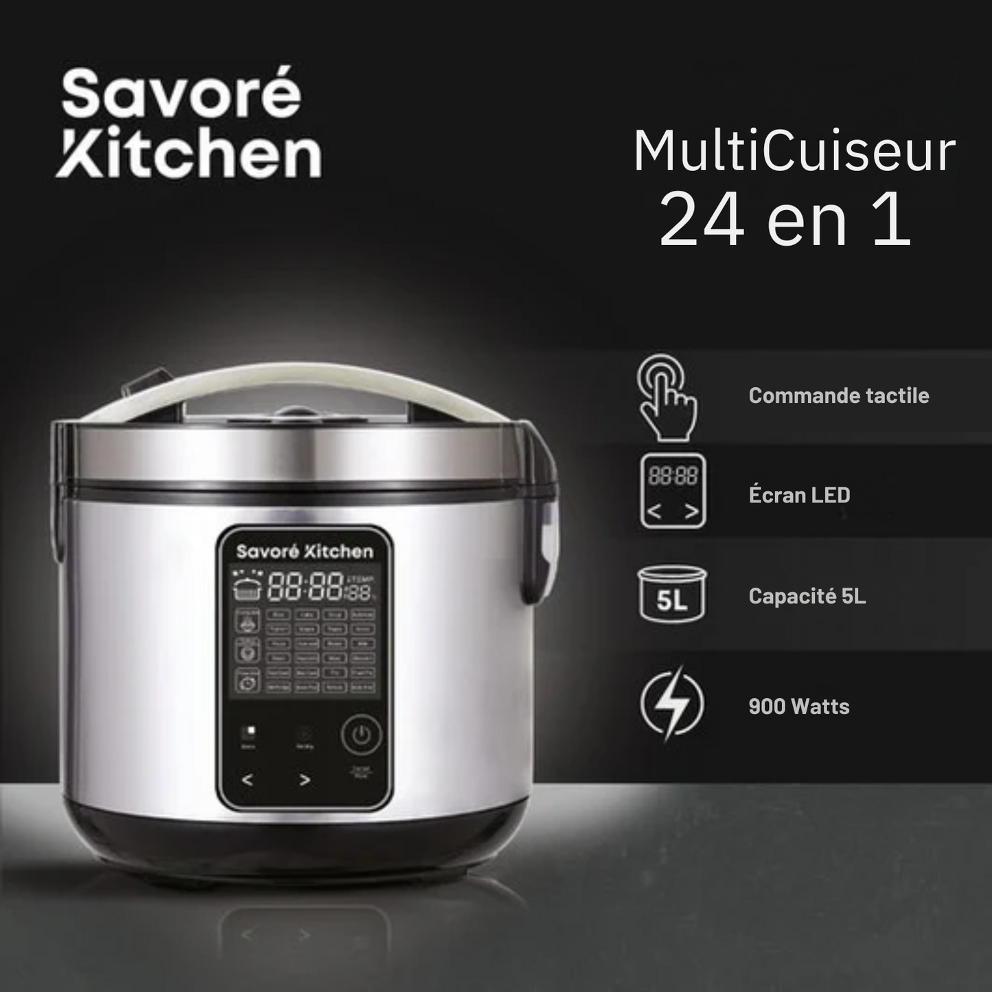 Mijoteur Multicuiseur - Savoré Kitchen - 5L avec 24 fonctions de cuisson - Cuiseur à riz - Cuiseur vapeur - Commande tactile