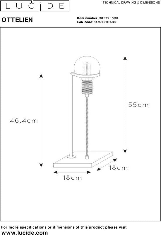 Lucide OTTELIEN - Lampe de table - 1xE27 - Noir